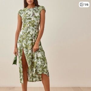 Reformation Gavin Dress Tropical Floral Green Midi Dress